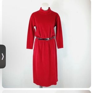 Vintage L.L. Bean Size Medium Cotton Blend Dress Long Sleeve Red Velour Maxi